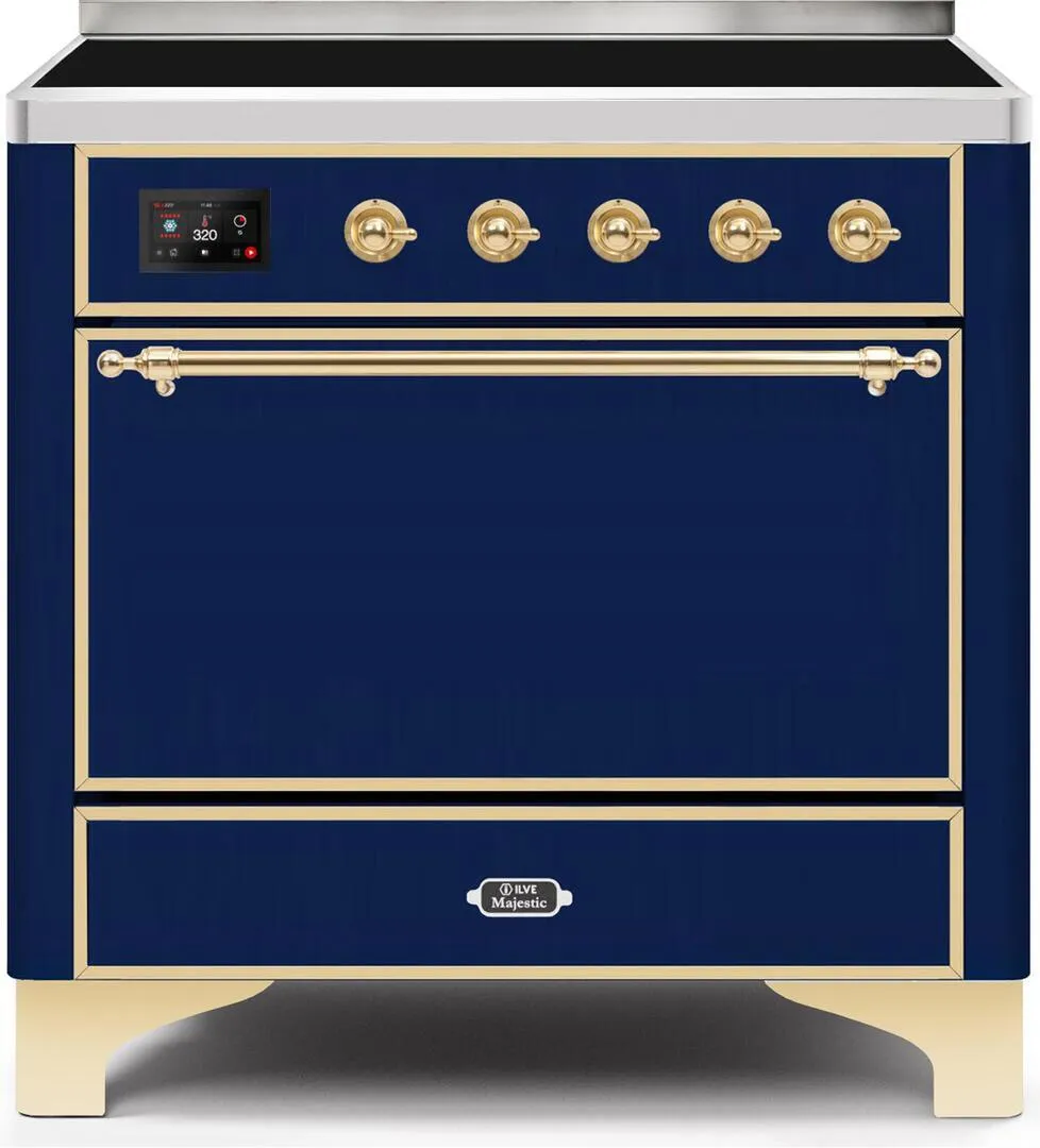 Ilve UMI09QNS3MBG Majestic Ii 36 Inch Electric Freestanding Range In Blue With Brass Trim Freestanding Ranges freestanding dual fuel range 30 inch