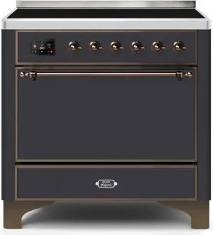 Ilve UMI09QNS3MGB Majestic Ii 36 Inch Electric Freestanding Range In Matte Graphite With Bronze Trim Freestanding Ranges freestanding dual fuel range 30 inch