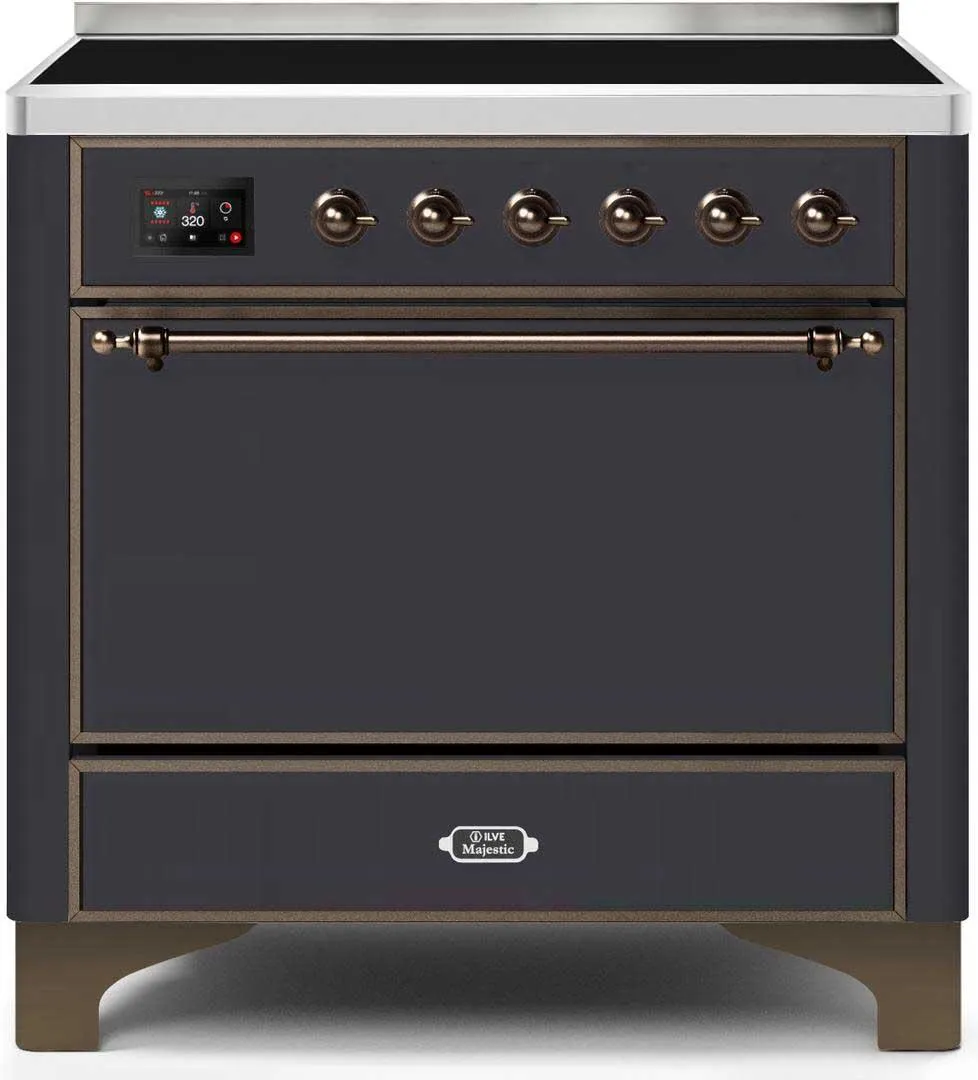 Ilve UMI09QNS3MGB Majestic Ii 36 Inch Electric Freestanding Range In Matte Graphite With Bronze Trim Freestanding Ranges freestanding dual fuel range 30 inch
