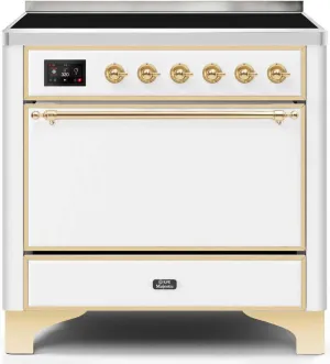 Ilve UMI09QNS3WHG Majestic Ii 36 Inch Electric Freestanding Range In White With Brass Trim Freestanding Ranges freestanding dual fuel range 30 inch
