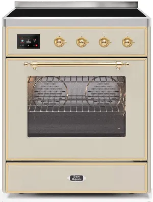 Ilve UMI30NE3AWG Majestic Ii 30 Inch Electric Freestanding Range In Antique White With Brass Trim Freestanding Ranges freestanding dual fuel range 30 inch