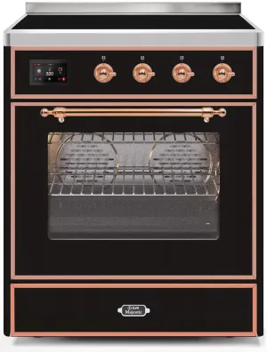 Ilve UMI30NE3BKP Majestic Ii 30 Inch Electric Freestanding Range In Glossy Black With Copper Trim Freestanding Ranges freestanding dual fuel range 30 inch