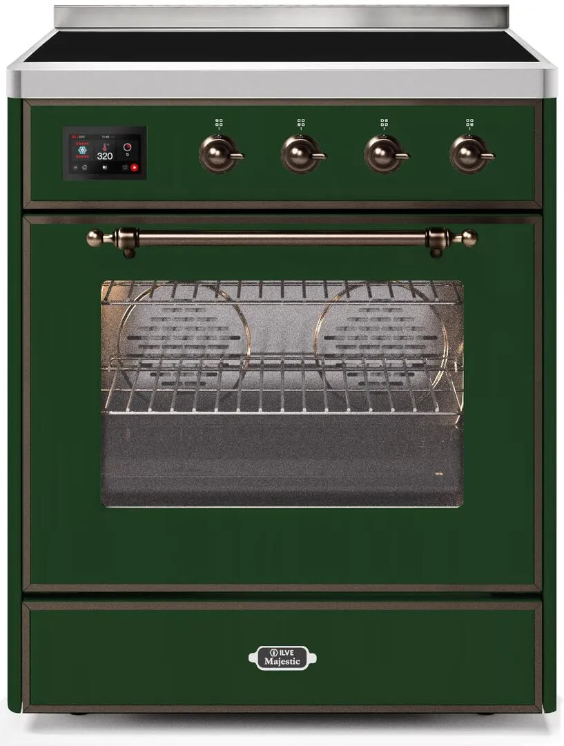 Ilve UMI30NE3EGB Majestic Ii 30 Inch Electric Freestanding Range In Emerald Green With Bronze Trim Freestanding Ranges freestanding dual fuel range 30 inch
