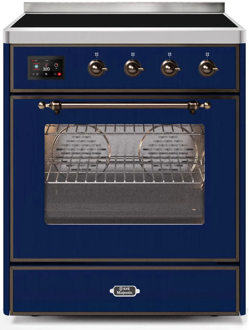 Ilve UMI30NE3MBB Majestic Ii 30 Inch Electric Freestanding Range In Blue With Bronze Trim Freestanding Ranges freestanding dual fuel range 30 inch