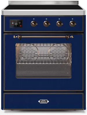 Ilve UMI30NE3MBB Majestic Ii 30 Inch Electric Freestanding Range In Blue With Bronze Trim Freestanding Ranges freestanding dual fuel range 30 inch