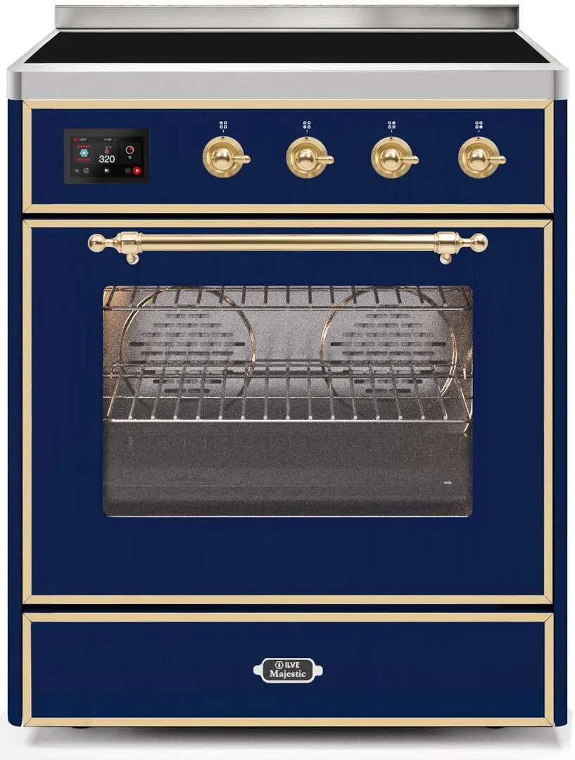 Ilve UMI30NE3MBG Majestic Ii 30 Inch Electric Freestanding Range In Blue With Brass Trim Freestanding Ranges freestanding dual fuel range 30 inch