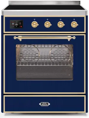 Ilve UMI30NE3MBG Majestic Ii 30 Inch Electric Freestanding Range In Blue With Brass Trim Freestanding Ranges freestanding dual fuel range 30 inch