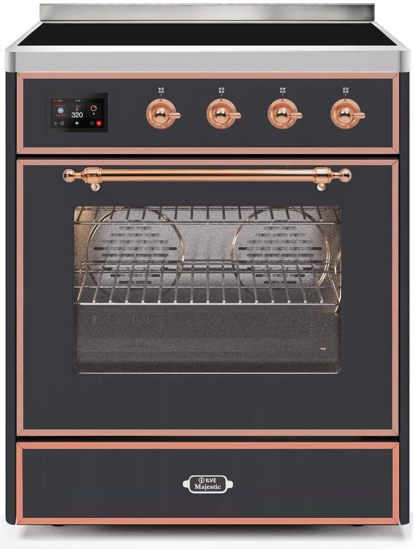 Ilve UMI30NE3MGP Majestic Ii 30 Inch Electric Freestanding Range In Matte Graphite With Copper Trim Freestanding Ranges freestanding dual fuel range 30 inch