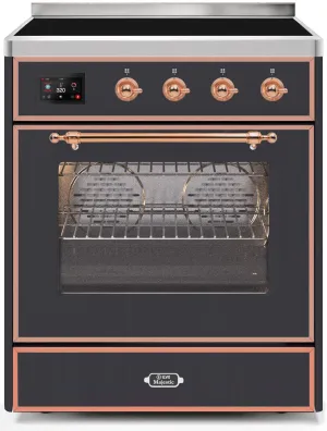 Ilve UMI30NE3MGP Majestic Ii 30 Inch Electric Freestanding Range In Matte Graphite With Copper Trim Freestanding Ranges freestanding dual fuel range 30 inch