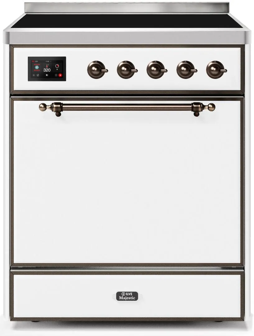 Ilve UMI30QNE3WHB Majestic Ii 30 Inch Electric Freestanding Range In White With Bronze Trim Freestanding Ranges freestanding dual fuel range 30 inch