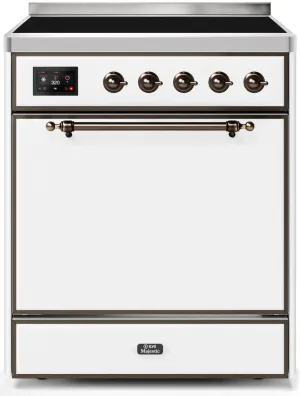 Ilve UMI30QNE3WHB Majestic Ii 30 Inch Electric Freestanding Range In White With Bronze Trim Freestanding Ranges freestanding dual fuel range 30 inch