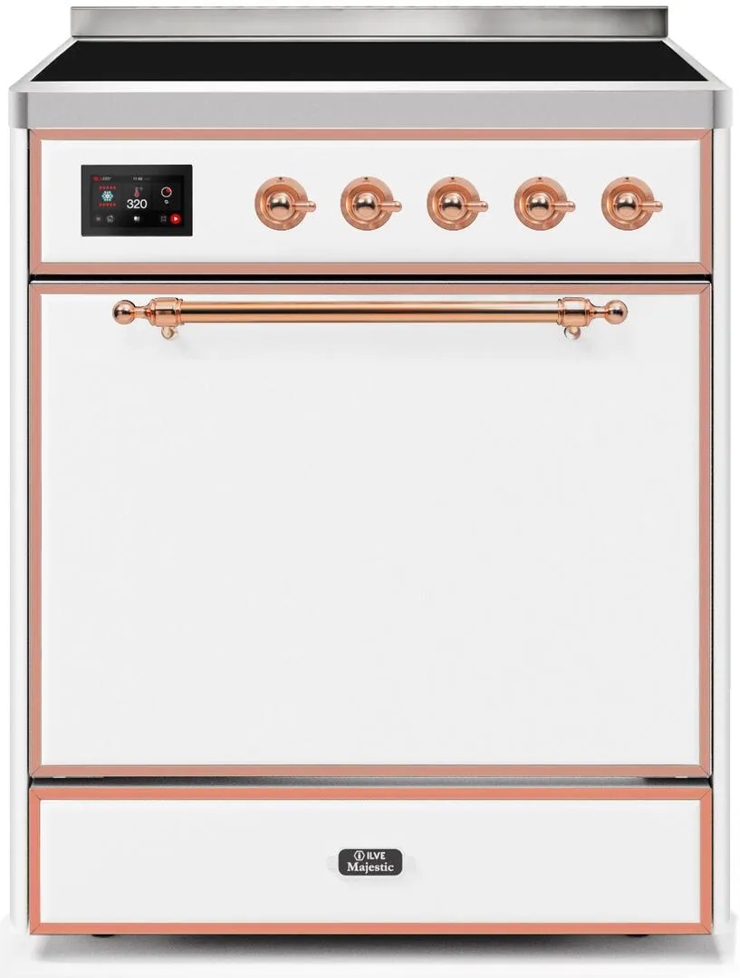 Ilve UMI30QNE3WHP Majestic Ii 30 Inch Electric Freestanding Range In White With Copper Trim Freestanding Ranges freestanding dual fuel range 30 inch