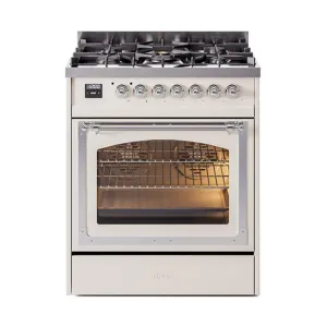Ilve UN30NMPAWC Ilve Un30Nmpawc Nostalgie Ii Noblesse 30" Dual Fuel Range (Natural Gas, Triple Glass Door, Antique White, Chrome) Freestanding Ranges freestanding dual fuel range 30 inch