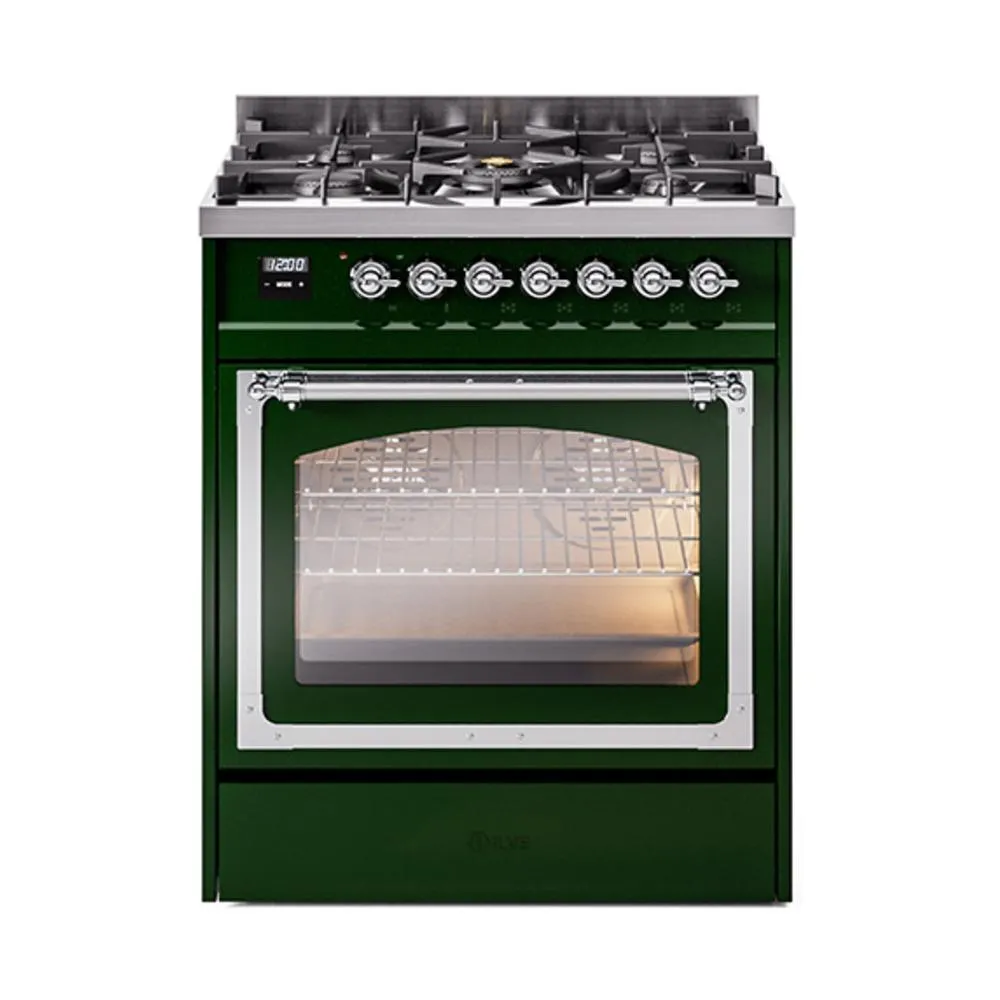 Ilve UN30NMPEGC Ilve Un30Nmpegc Nostalgie Ii Noblesse 30" Dual Fuel Range (Natural Gas, Triple Glass Door, Emerald Green, Chrome) Freestanding Ranges freestanding dual fuel range 30 inch
