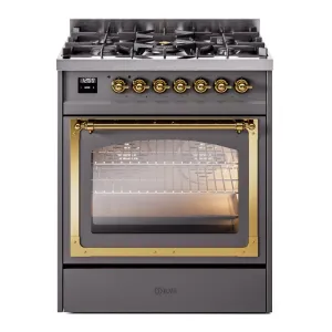 Ilve UN30NMPMGG Ilve Un30Nmpmgg Nostalgie Ii Noblesse 30" Dual Fuel Range (Natural Gas, Triple Glass Door, Graphite Matte, Brass) Freestanding Ranges freestanding dual fuel range 30 inch