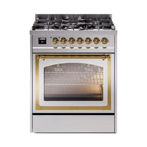 Ilve UN30NMPSSG Ilve Un30Nmpssg Nostalgie Ii Noblesse 30" Dual Fuel Range (Natural Gas, Triple Glass Door, Stainless Steel, Brass) Freestanding Ranges freestanding dual fuel range 30 inch