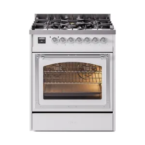 Ilve UN30NMPWHC Ilve Un30Nmpwhc Nostalgie Ii Noblesse 30" Dual Fuel Range (Natural Gas, Triple Glass Door, White, Chrome) Freestanding Ranges freestanding dual fuel range 30 inch