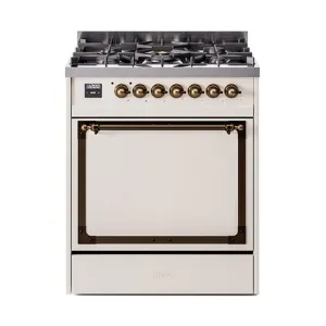 Ilve UN30QNMPAWBLP Ilve Un30Qnmpawblp Nostalgie Ii Noblesse 30" Dual Fuel Range (Liquid Propane, Solid Door, Antique White, Burnished) Freestanding Ranges freestanding dual fuel range 30 inch