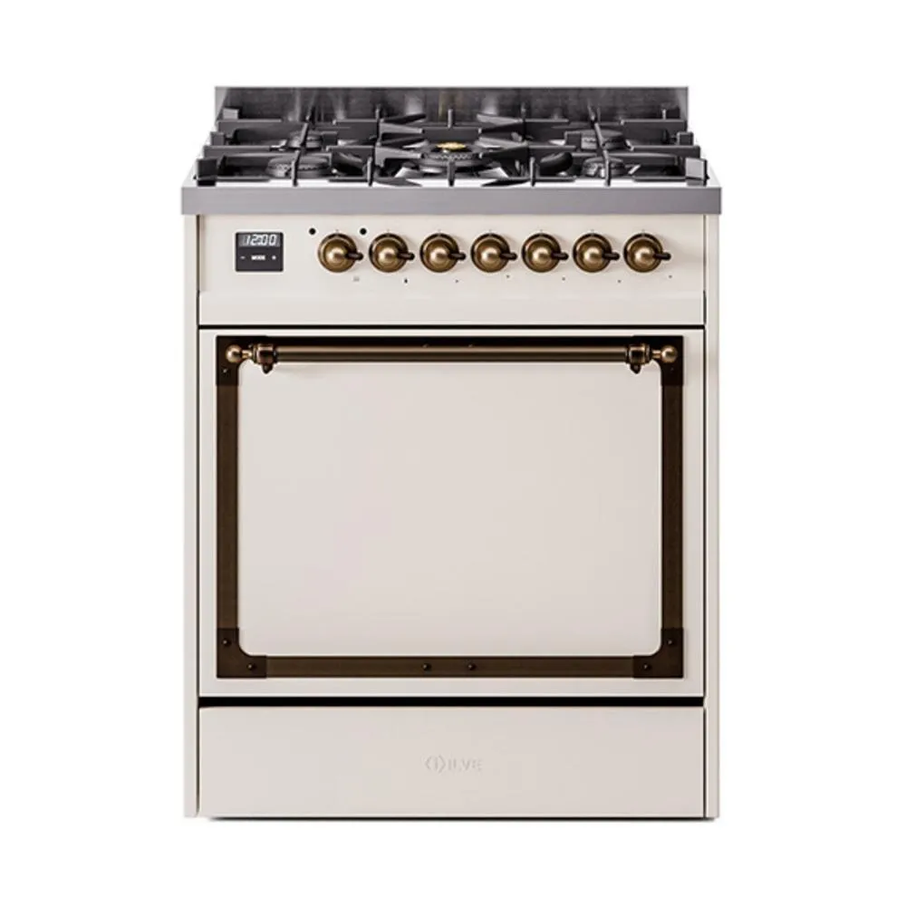 Ilve UN30QNMPAWBLP Ilve Un30Qnmpawblp Nostalgie Ii Noblesse 30" Dual Fuel Range (Liquid Propane, Solid Door, Antique White, Burnished) Freestanding Ranges freestanding dual fuel range 30 inch