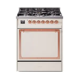 Ilve UN30QNMPAWPLP Ilve Un30Qnmpawplp Nostalgie Ii Noblesse 30" Dual Fuel Range (Liquid Propane, Solid Door, Antique White, Copper) Freestanding Ranges freestanding dual fuel range 30 inch
