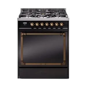Ilve UN30QNMPBKBLP Ilve Un30Qnmpbkblp Nostalgie Ii Noblesse 30" Dual Fuel Range (Liquid Propane, Solid Door, Glossy Black, Burnished) Freestanding Ranges freestanding dual fuel range 30 inch