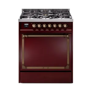 Ilve UN30QNMPBUBLP Ilve Un30Qnmpbublp Nostalgie Ii Noblesse 30" Dual Fuel Range (Liquid Propane, Solid Door, Burgundy, Burnished) Freestanding Ranges freestanding dual fuel range 30 inch