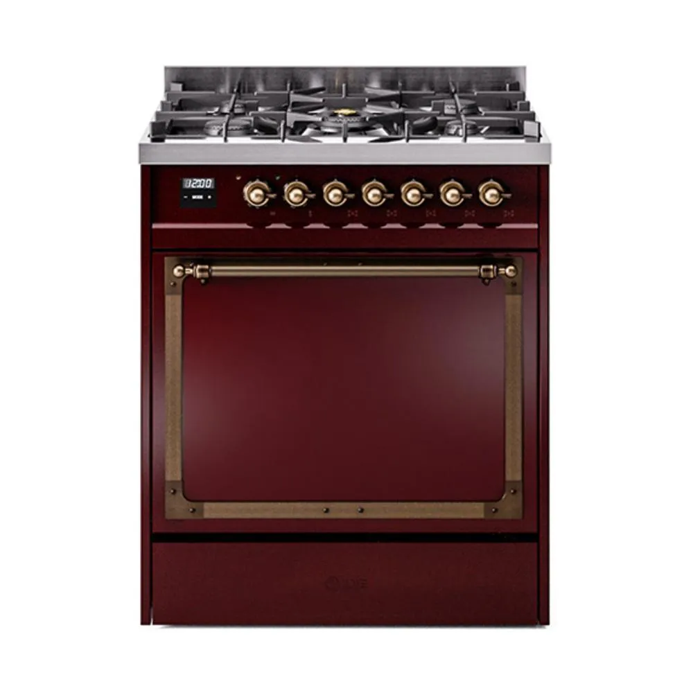 Ilve UN30QNMPBUBLP Ilve Un30Qnmpbublp Nostalgie Ii Noblesse 30" Dual Fuel Range (Liquid Propane, Solid Door, Burgundy, Burnished) Freestanding Ranges freestanding dual fuel range 30 inch