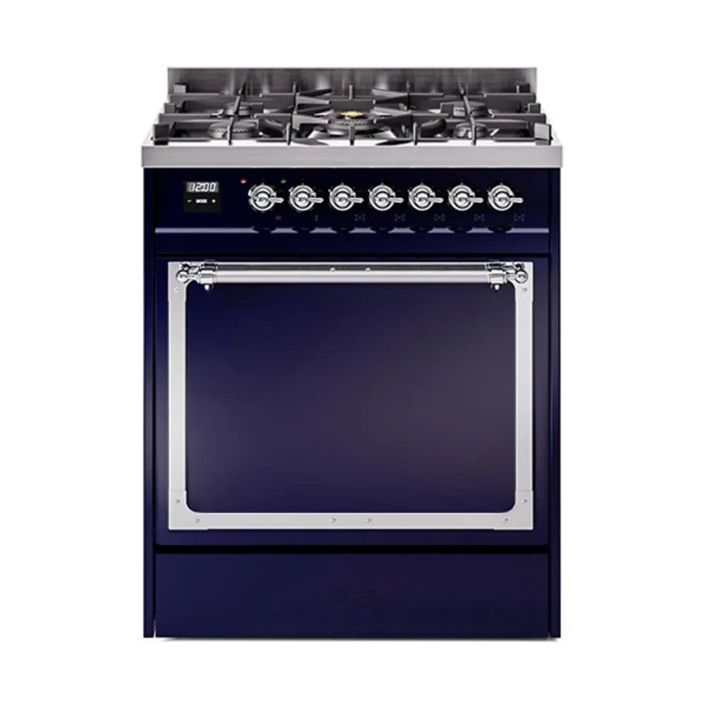Ilve UN30QNMPMBCLP Ilve Un30Qnmpmbclp Nostalgie Ii Noblesse 30" Dual Fuel Range (Liquid Propane, Solid Door, Midnight Blue, Chrome) Freestanding Ranges freestanding dual fuel range 30 inch