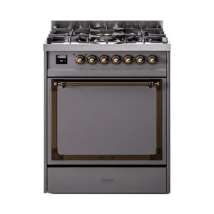 Ilve UN30QNMPMGBLP Ilve Un30Qnmpmgblp Nostalgie Ii Noblesse 30" Dual Fuel Range (Liquid Propane, Solid Door, Graphite Matte, Burnished) Freestanding Ranges freestanding dual fuel range 30 inch