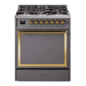 Ilve UN30QNMPMGGLP Ilve Un30Qnmpmgglp Nostalgie Ii Noblesse 30" Dual Fuel Range (Liquid Propane, Solid Door, Graphite Matte, Brass) Freestanding Ranges freestanding dual fuel range 30 inch