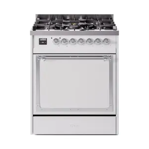 Ilve UN30QNMPWHC Ilve Un30Qnmpwhc Nostalgie Ii Noblesse 30" Dual Fuel Range (Natural Gas, Solid Door, White, Chrome) Freestanding Ranges freestanding dual fuel range 30 inch