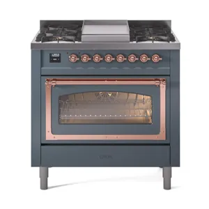 Ilve UN36FNMPBGPLP Ilve Un36Fnmpbgplp Nostalgie Ii Noblesse 36" Dual Fuel Range (Liquid Propane, Triple Glass Door, Blue Grey, Copper) Freestanding Ranges freestanding dual fuel range 30 inch