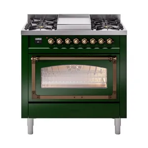Ilve UN36FNMPEGB Ilve Un36Fnmpegb Nostalgie Ii Noblesse 36" Dual Fuel Range (Natural Gas, Triple Glass Door, Emerald Green, Burnished) Freestanding Ranges freestanding dual fuel range 30 inch
