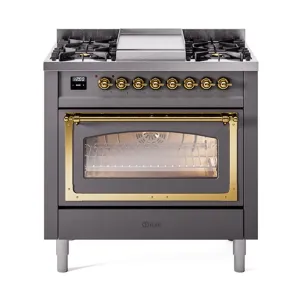 Ilve UN36FNMPMGGLP Ilve Un36Fnmpmgglp Nostalgie Ii Noblesse 36" Dual Fuel Range (Liquid Propane, Triple Glass Door, Graphite Matte, Brass) Freestanding Ranges freestanding dual fuel range 30 inch