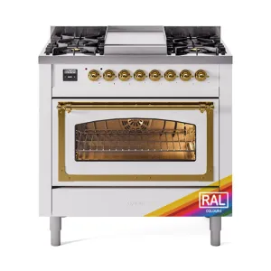 Ilve UN36FNMPRAGLP Ilve Un36Fnmpraglp Nostalgie Ii Noblesse 36" Dual Fuel Range (Liquid Propane, Triple Glass Door, Ral, Brass) Freestanding Ranges freestanding dual fuel range 30 inch