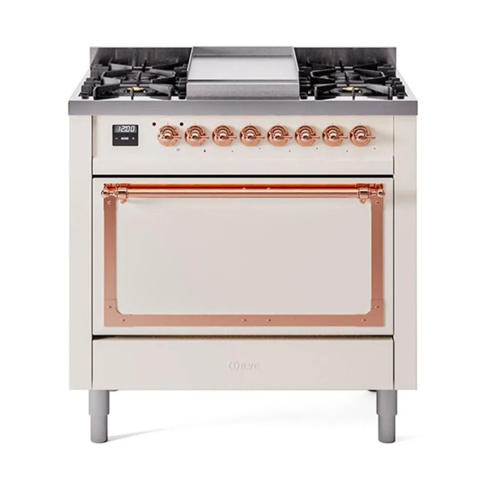 Ilve UN36FQNMPAWPLP Ilve Un36Fqnmpawplp Nostalgie Ii Noblesse 36" Dual Fuel Range (Liquid Propane, Solid Door, Antique White, Copper) Freestanding Ranges freestanding dual fuel range 30 inch