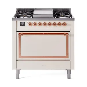Ilve UN36FQNMPAWPLP Ilve Un36Fqnmpawplp Nostalgie Ii Noblesse 36" Dual Fuel Range (Liquid Propane, Solid Door, Antique White, Copper) Freestanding Ranges freestanding dual fuel range 30 inch