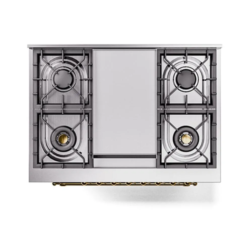 Ilve UN36FQNMPBKG Ilve Un36Fqnmpbkg Nostalgie Ii Noblesse 36" Dual Fuel Range (Natural Gas, Solid Door, Glossy Black, Brass)