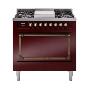 Ilve UN36FQNMPBUBLP Ilve Un36Fqnmpbublp Nostalgie Ii Noblesse 36" Dual Fuel Range (Liquid Propane, Solid Door, Burgundy, Burnished) Freestanding Ranges freestanding dual fuel range 30 inch