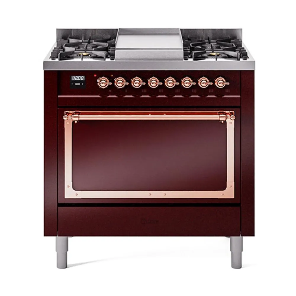 Ilve UN36FQNMPBUPLP Ilve Un36Fqnmpbuplp Nostalgie Ii Noblesse 36" Dual Fuel Range (Liquid Propane, Solid Door, Burgundy, Copper) Freestanding Ranges freestanding dual fuel range 30 inch
