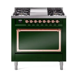 Ilve UN36FQNMPEGP Ilve Un36Fqnmpegp Nostalgie Ii Noblesse 36" Dual Fuel Range (Natural Gas, Solid Door, Emerald Green, Copper) Freestanding Ranges freestanding dual fuel range 30 inch