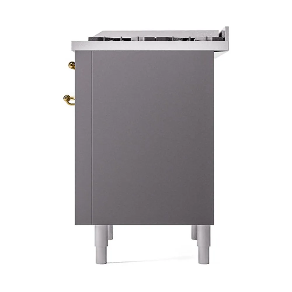 Ilve UN36FQNMPMGGLP Ilve Un36Fqnmpmgglp Nostalgie Ii Noblesse 36" Dual Fuel Range (Liquid Propane, Solid Door, Graphite Matte, Brass)