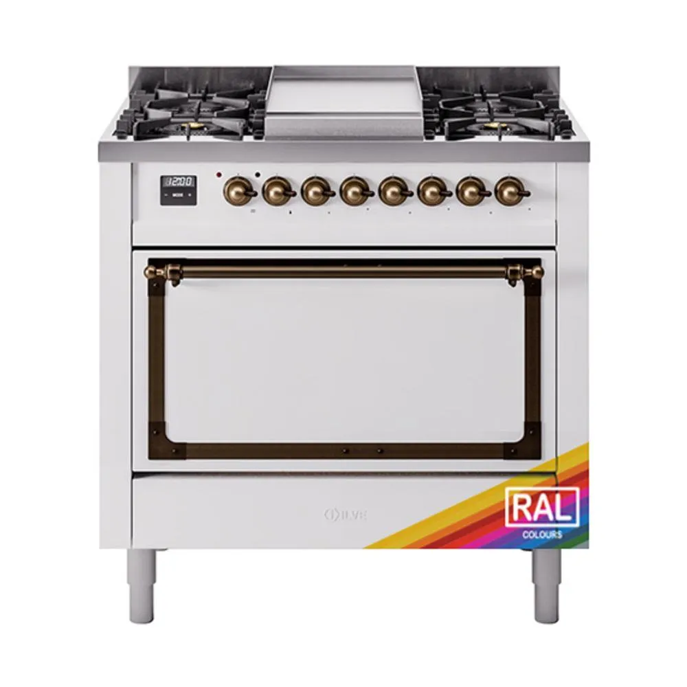 Ilve UN36FQNMPRAB Ilve Un36Fqnmprab Nostalgie Ii Noblesse 36" Dual Fuel Range (Natural Gas, Solid Door, Ral, Burnished) Freestanding Ranges freestanding dual fuel range 30 inch