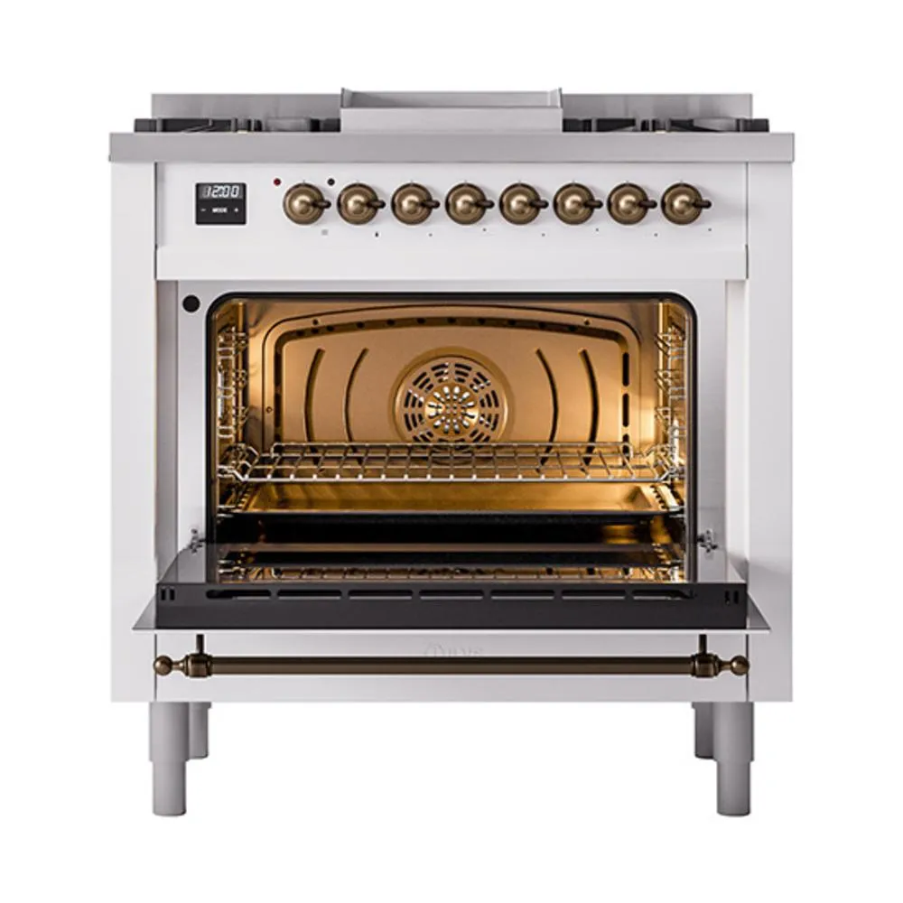 Ilve UN36FQNMPRAB Ilve Un36Fqnmprab Nostalgie Ii Noblesse 36" Dual Fuel Range (Natural Gas, Solid Door, Ral, Burnished)
