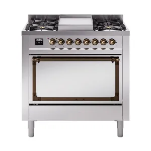 Ilve UN36FQNMPSSB Ilve Un36Fqnmpssb Nostalgie Ii Noblesse 36" Dual Fuel Range (Natural Gas, Solid Door, Stainless Steel, Burnished) Freestanding Ranges freestanding dual fuel range 30 inch