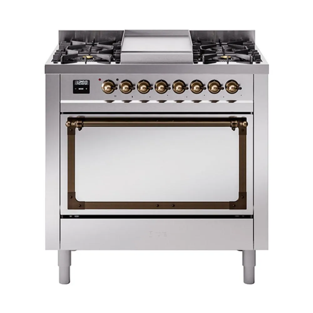 Ilve UN36FQNMPSSB Ilve Un36Fqnmpssb Nostalgie Ii Noblesse 36" Dual Fuel Range (Natural Gas, Solid Door, Stainless Steel, Burnished) Freestanding Ranges freestanding dual fuel range 30 inch