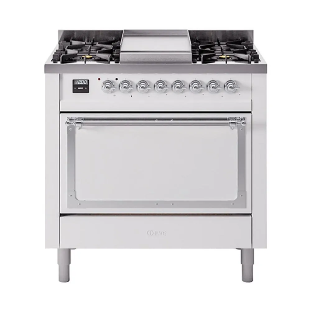 Ilve UN36FQNMPWHCLP Ilve Un36Fqnmpwhclp Nostalgie Ii Noblesse 36" Dual Fuel Range (Liquid Propane, Solid Door, White, Chrome) Freestanding Ranges freestanding dual fuel range 30 inch