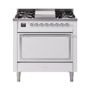 Ilve UN36FQNMPWHCLP Ilve Un36Fqnmpwhclp Nostalgie Ii Noblesse 36" Dual Fuel Range (Liquid Propane, Solid Door, White, Chrome) Freestanding Ranges freestanding dual fuel range 30 inch