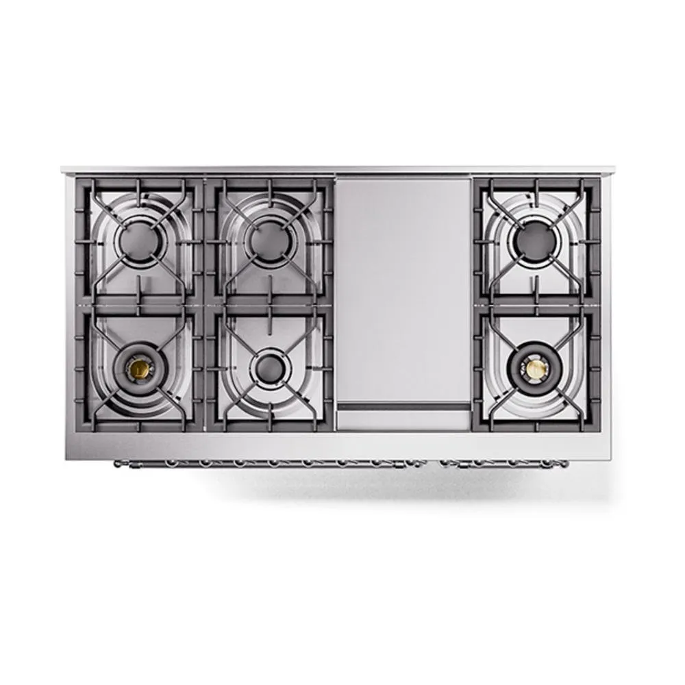 Ilve UN48FNMPSSCLP Ilve Un48Fnmpssclp Nostalgie Ii Noblesse 48" Dual Fuel Range (8 Sealed Burners   Griddle, Liquid Propane, Triple Glass Door, Stainless Steel, Chrome)