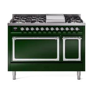 Ilve UN48FQNMPEGCLP Ilve Un48Fqnmpegclp Nostalgie Ii Noblesse 48" Dual Fuel Range (8 Sealed Burners   Griddle, Liquid Propane, Solid Door, Emerald Green, Chrome) Freestanding Ranges freestanding dual fuel range 30 inch